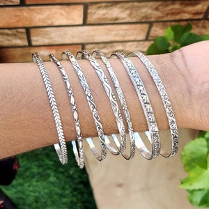 925 Sterling Silver Bangles, 7 Set Design Bangles, Stackable Bangles, Silver Bangle for Her~ him, Handmade Bangles for Gift on Christmas,***
