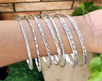 925 Sterling Silver Bangles, 7 Set Design Bangles, Stackable Bangles, Silver Bangle for Her~ him, Handmade Bangles for Gift on Christmas,***