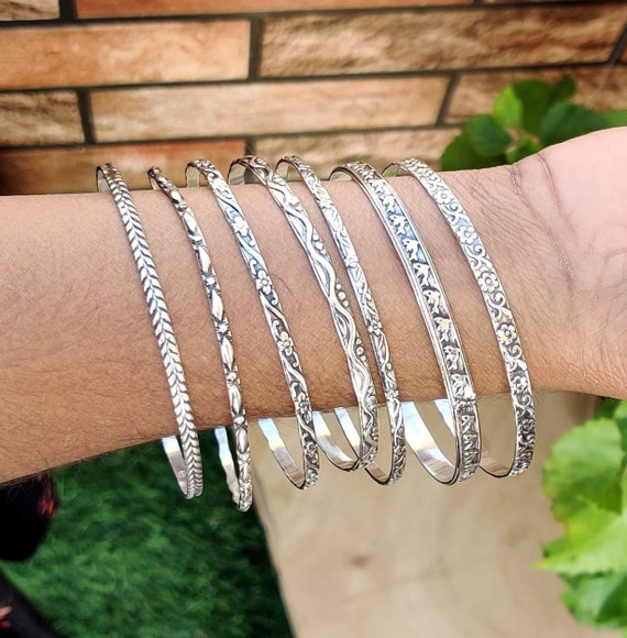 Sterling Silver Bangle Set of 7 Different Bangles