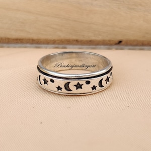 Sterling Silver Star and Moon Spinner Ring: Handmade Anxiety Ring