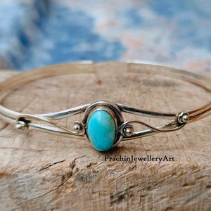 Handmade Larimar Bangle: Adjustable 925 Sterling Silver Bracelet