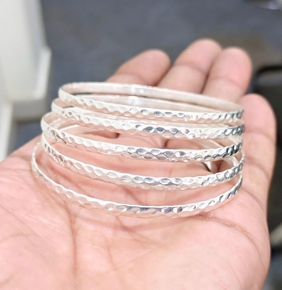 Handmade Sterling Silver Stackable Bangles - Set of 5 - Etsy
