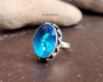 Swiss Blue Topaz Ring: Sterling Silver Gemstone Statement Ring