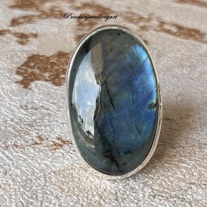 Natural Labradorite, Dainty Ring, Statement Ring, 925 Silver Ring, Labradorite Ring, Handmade Ring, Blue Fire Ring, Women Ring, Boho Ring image 10