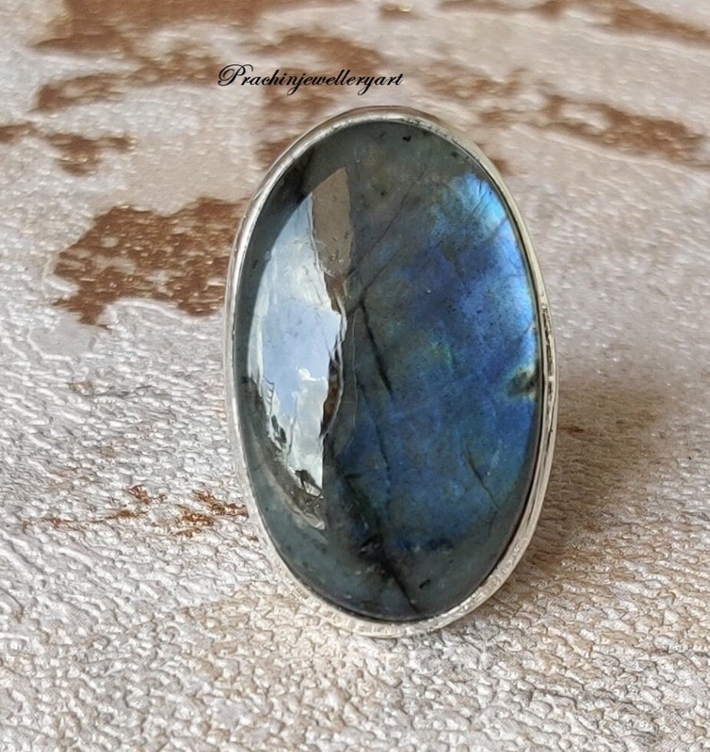 Natural Labradorite, Dainty Ring, Statement Ring, 925 Silver Ring, Labradorite Ring, Handmade Ring, Blue Fire Ring, Women Ring, Boho Ring image 10