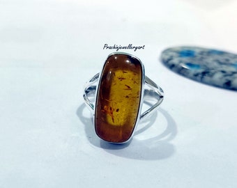 Amber Ring, Silver Band Ring, 925 Silver Ring, Gemstone Ring, manmade Ring, Dainty Ring, Women Ring, Gift For Her, Anniversary Ring #######