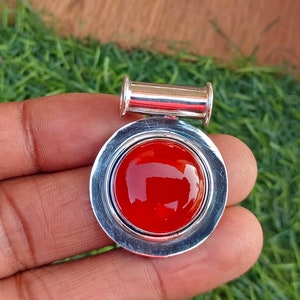 Natural Carnelian Pendant, 925 Sterling Silver Pendant, Gemstone Pendant, Handmade Pendant, Carnelian Jewelry, Round Pendant, Pretty Pendant