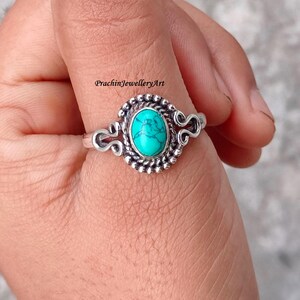 Handmade Turquoise Ring: Sterling Silver Boho Designer Ring