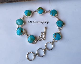 Kingman Mohave Turquoise Bracelet, Handmade 925 Sterling Silver, Gift For Her