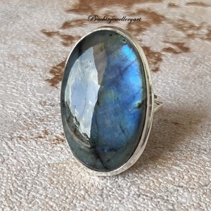 Natural Labradorite, Dainty Ring, Statement Ring, 925 Silver Ring, Labradorite Ring, Handmade Ring, Blue Fire Ring, Women Ring, Boho Ring image 5