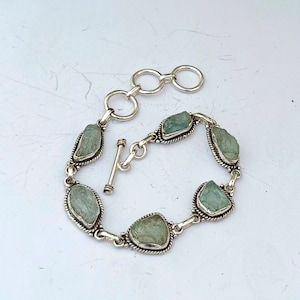 Raw Aquamarine Bracelet: 925 Sterling Silver Adjustable Gemstone Bracelet