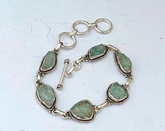 Pulsera de aguamarina en bruto: pulsera ajustable de piedras preciosas en plata de ley 925