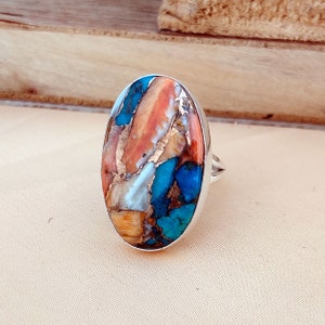 Anel Oyster Copper Turquoise: Joia feita à mão em prata esterlina 925