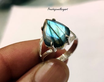 Labradorit Diamant Sommer Schmuck - Labradorit - Handgefertigter Diamant Form Ring - Boho Labradorit Ring - minimalistisches Sommergeschenk @@@@@@