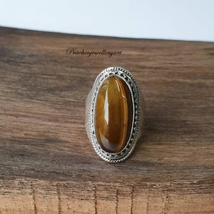 Handmade Sterling Silver Tiger&#39;s Eye Ring: Bohemian Gemstone Statement Ring