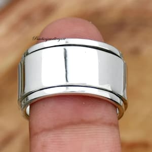 Handmade 925 Sterling Silver Spinner Ring: Wide Band Meditation Ring