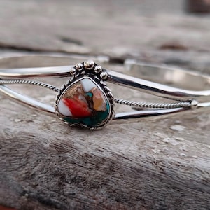 Oyster Copper Turquoise Bangle *Adjustable Handcraft Silver Bangle 925 Sterling Silver Designer Bangle Pear Gemstone Bangle For A Gift Mk120