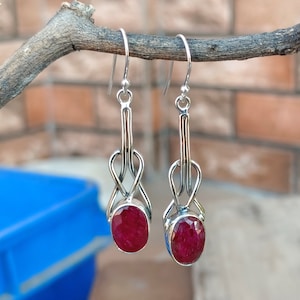 Ruby Sterling Silver Dangle Earrings: Antique Style Wedding Jewelry