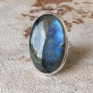 Natural Labradorite, Dainty Ring, Statement Ring, 925 Silver Ring, Labradorite Ring, Handmade Ring, Blue Fire Ring, Women Ring, Boho Ring image 7