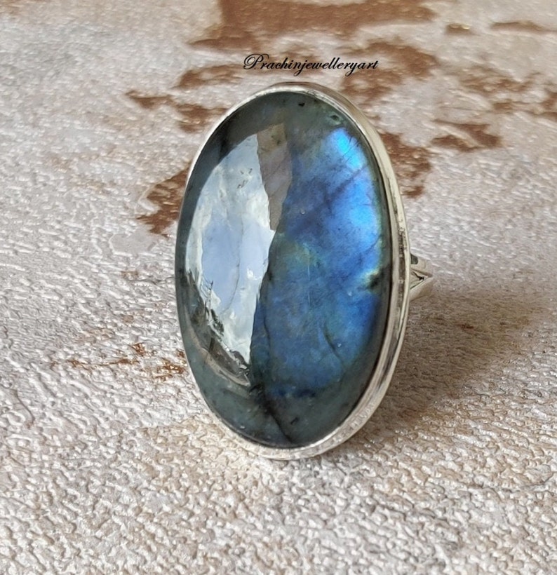 Natural Labradorite, Dainty Ring, Statement Ring, 925 Silver Ring, Labradorite Ring, Handmade Ring, Blue Fire Ring, Women Ring, Boho Ring image 7