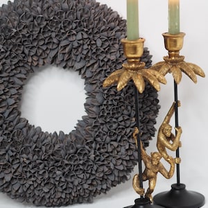 Handmade decorative wreath, natural door wreath, wall wreath 40 cm, grey