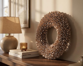 Ghirlanda decorativa fatta a mano, ghirlanda naturale per porta, beige cipria, 40, 30, 20 cm