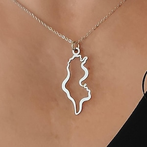 Silver Tunisia Map Necklace, Silhouette Country Pendant, Tunisia Outline Map Charm, Custom State Jewelry, Custom Tunisian Gift