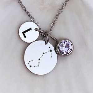Collar con piedra de nacimiento del zodíaco, collar con la letra de Escorpio, joyería de constelación, colgante con el signo del zodíaco, disco de constelación, oro, plata, oro rosa
