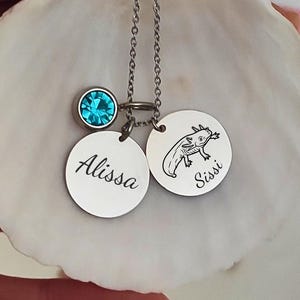 Axolotl Name Necklace,  Amphibian Pet Mom Charm, Custom Pet Name Jewelry, Mexican Walking Fish Lover Gift, Engraved Name Pendant