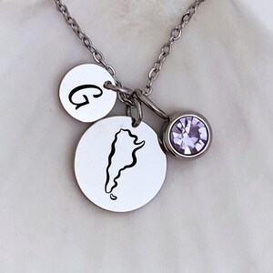 Collar con mapa de Argentina, dije con piedra de nacimiento inicial, colgante con dos discos con la letra del país, joyería personalizada con mapa del país, regalo para mujeres argentinas