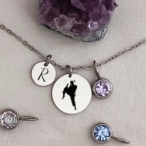 Silver Taekwondo Necklace Letter Birthstone Japanese Martial Arts Pendant Birth Stone Sports Jewelry Taekwondist Girl Gift