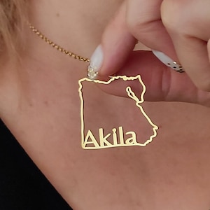 Egypte landkaart ketting aangepaste naam hanger Egypte silhouet naambord, Egypte kaart sieraden