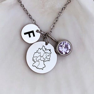 Collar personalizado con mapa de Alemania, moneda con letra inicial, dije de piedra natal, colgante con letra con piedra natal de varios discos, joyería personalizada del país