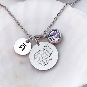 Collar con mapa de Camboya, collar con letra jemer, dije de piedra natal, colgante de país de dos discos, joyería con mapa de país personalizada, regalo para mujeres jemeres