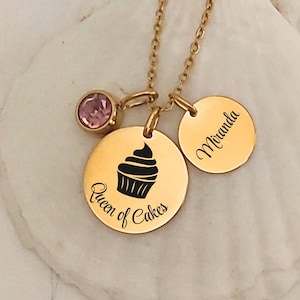 Baker Necklace Baking Gift Cupcake Chef Pastry  Pendant Name Birthstone Necklace Cupcake Jewelry Baker Gift Baking Themed Jewellery
