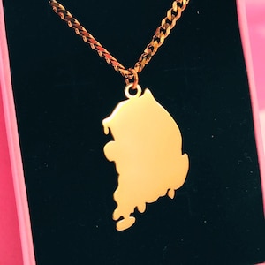 Colar sólido da Coreia do Sul, pingente de letra de mapa, pingente de estado coreano com inicial, joias de mapa personalizadas, presente coreano personalizado