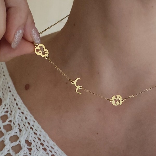 Any Language Urdu Telugu Arabic Khmer Sideways Letter Necklace, Indian Bangladeshi Pakistani Initial Chain, Custom Calligraphy Jewelry