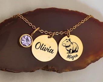 Capybara Necklace Name Custom Birthstone Pendant Capybara Mom Gift Custom Name Charm Personalized Name Engraved Jewelry Capybara Owner