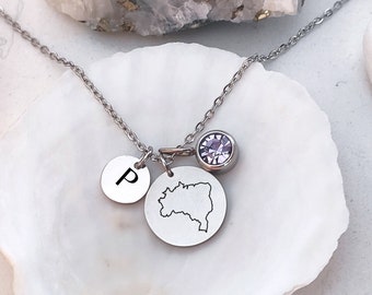 Personalized Brasil Country Map Necklace Initial Birthstone, Multi Disc Birth Stone Letter Brasil Pendant,Custom Brasilian Jewelry