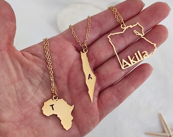 Any Country Map Necklace Initial Letter Continent City Native State  Pendant, Homeland Keepsake Charm, Country Map Jewelry