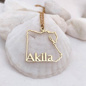Collar con mapa de Egipto, colgante con silueta de país y nombre personalizado, placa con nombre de ciudad y estado, joyería con mapa de país, regalo egipcio personalizado