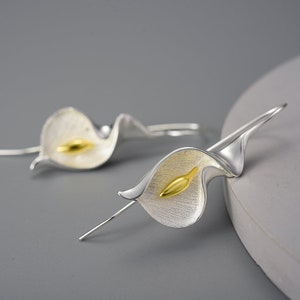Calla Lily Flower Dangle Earrings Silver Cala Flower Drop - Etsy