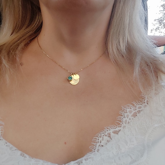 Gold Taurus Necklace, Letter Birthstone Charms, Constellation