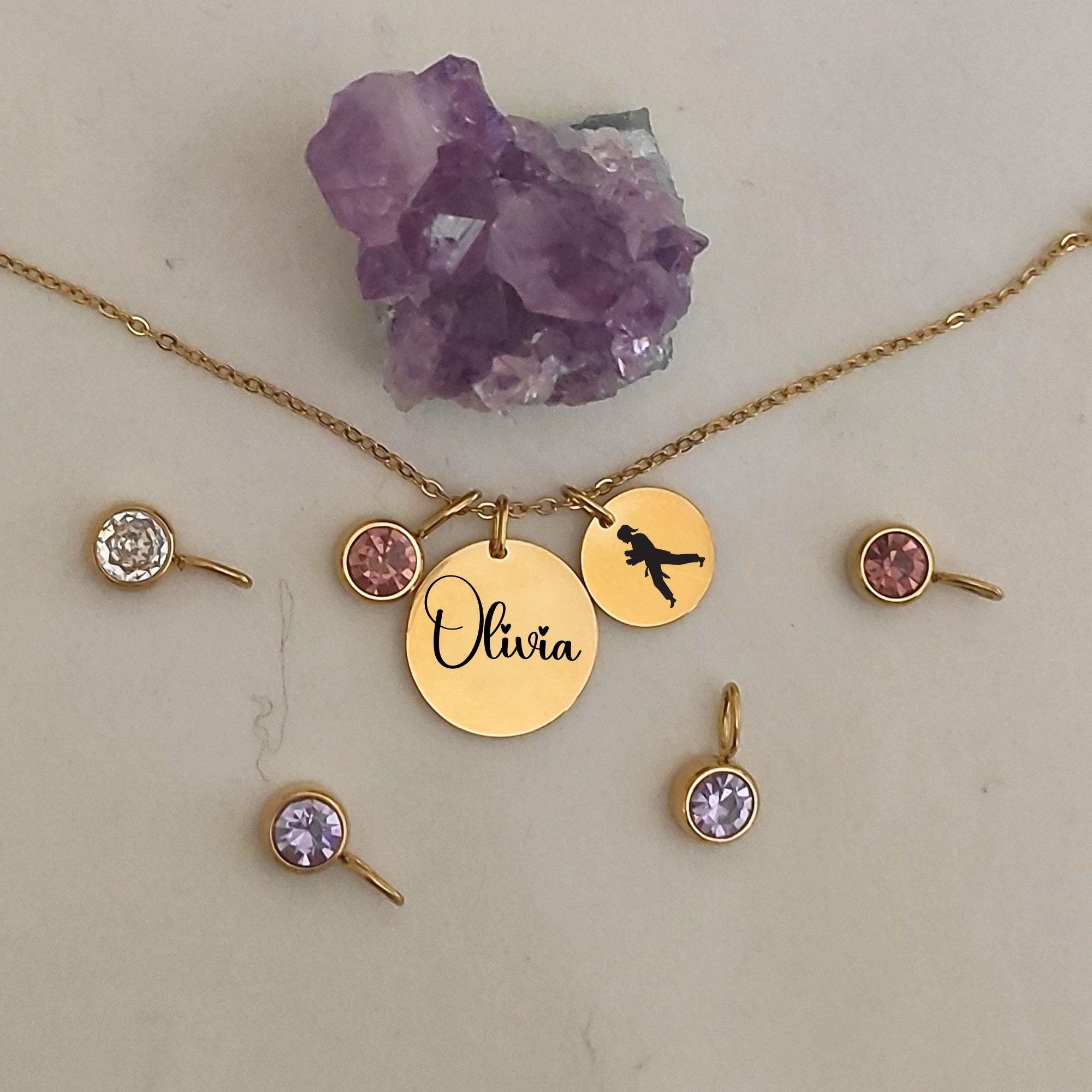 Karate Necklace, Martial Arts Necklace, Custom Name Necklace, Birthstone Charm Pendant, Sports Jewelry, Karate Coach Present