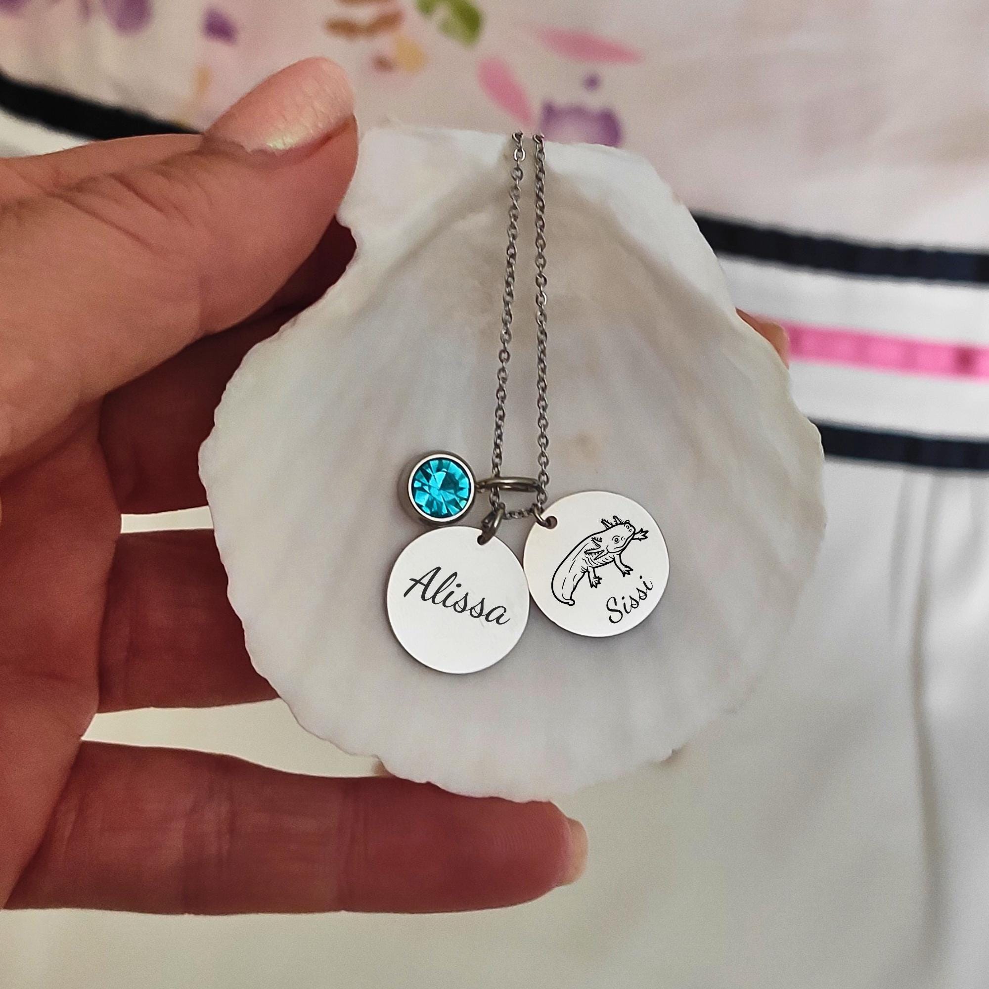 Women's Cute Axolotl Necklace – Heart Faux Crystal, Adjustable Alloy Chain, Platinum Silver Color, Gift Boxed - View #3