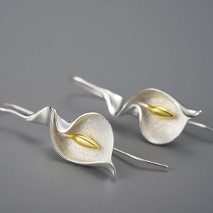 Calla Lily Flower Dangle Earrings Silver Cala Flower Drop - Etsy