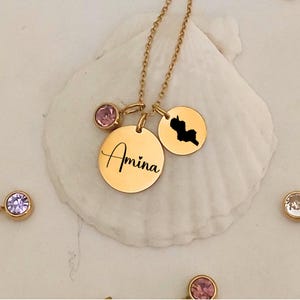 Collier prénom tunisien, pendentif carte de la Tunisie, breloque disque de naissance personnalisé, idées cadeaux femme tunisienne, femme née en Tunisie