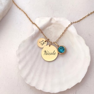 18th Birthday Name Disc Birthstone Necklace, Multi Disc Birth  stone Pendant, Happy 18th Birthday