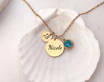 18th Birthday Name Disc Birthstone Necklace, Multi Disc Birth  stone Pendant, Happy 18th Birthday