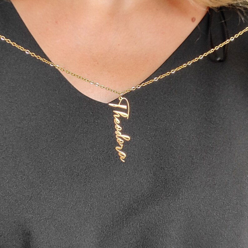 Gold Plated Vertical Cursive Name Necklace ,dangle Nameplate Necklace ...